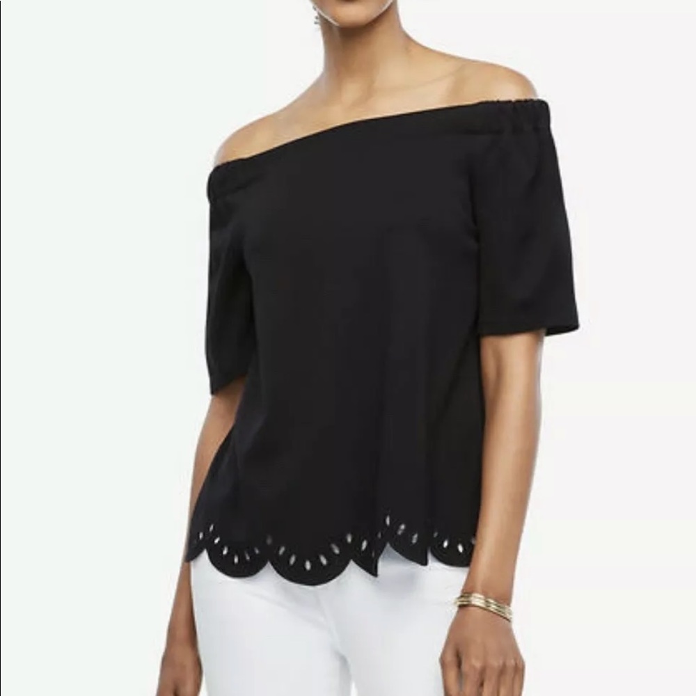 Ann Taylor Cutout Off Shoulder Scalloped Knit Top 426995